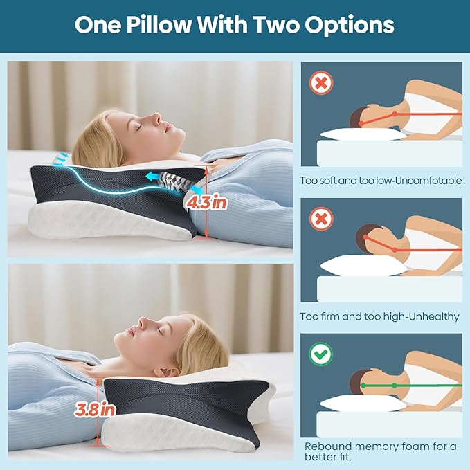 Cervical Pillow for Neck & Shoulder Pain Relief Sleeping - Ergonomic Contour Pillows - Memory Foam Pillow for Side, Back & Stomach Sleepers