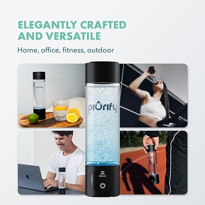 Hydrogen Water Bottle Generator - Up to 4100+ PPB Concentration - SPE/PEM Technology - Certified H2 Generator - Portable Athletic Performance & Hydration System - 6-Hour Hydrogen Retention