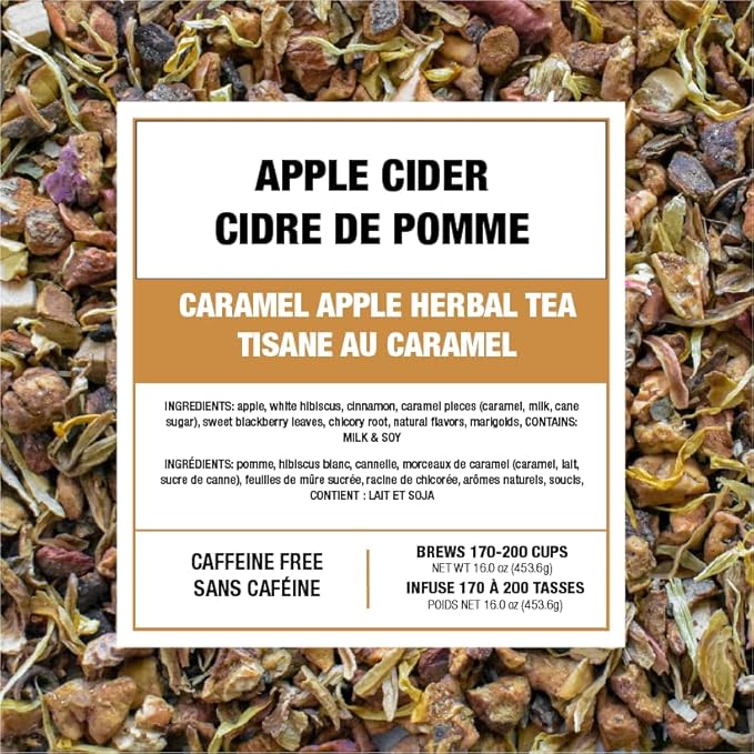 Tiesta Tea - Apple Cider, Loose Leaf, Caramel Apple Herbal Tea, Non-Caffeinated Herbal Blend, Make Hot or Iced, Brews Up to 140-200 Cups, 16 oz Resealable Bulk Pouch