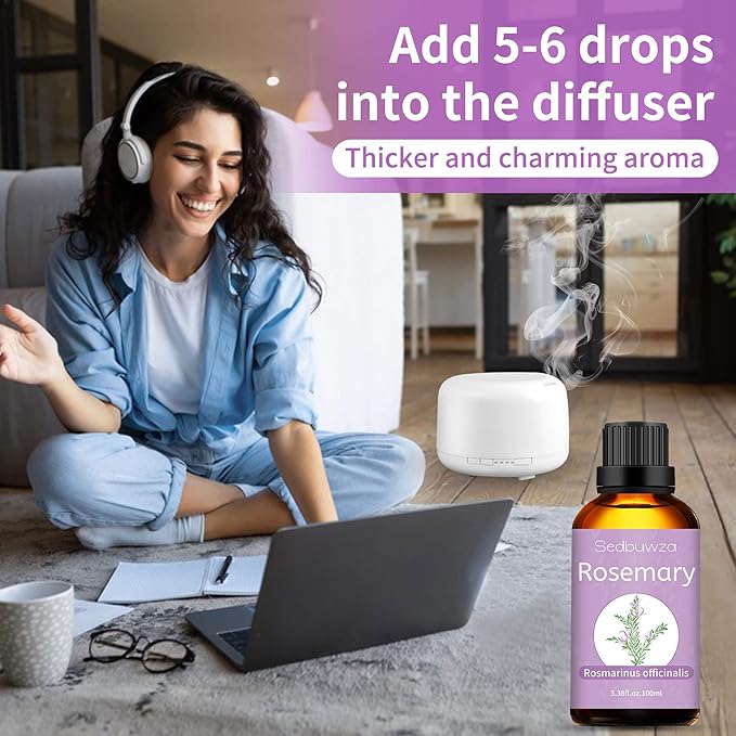 Sedbuwza Rosemary Essential Oil, Rosemary Oil 100% Pure Natural Rosemary Fragrance Oil for Massage Diffuser Humidifier Candle Soap Aromatherapy Making - 3.38 OZ