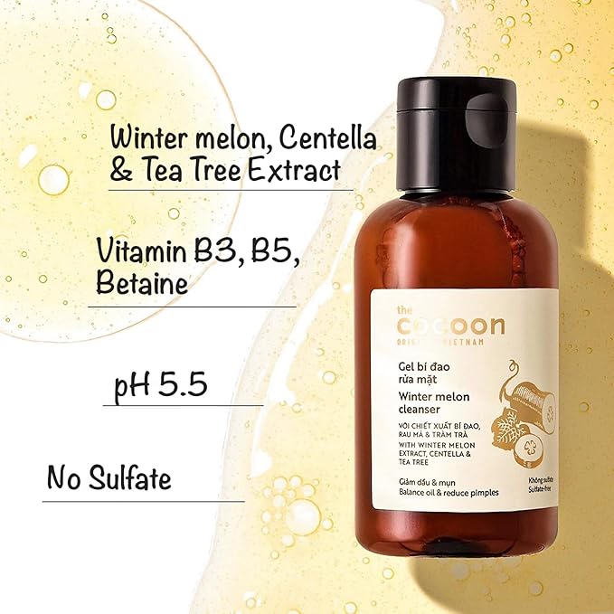 Cocoon Winter Melon Cleanser with Centella, Tea Tree to Purify Pores, Remove Excess Oil & Dirt – Non-Drying, Hydrating Face Wash with Gentle Gel, For All Skin Types, Vegan, Cruelty Free (10.48 fl oz)
