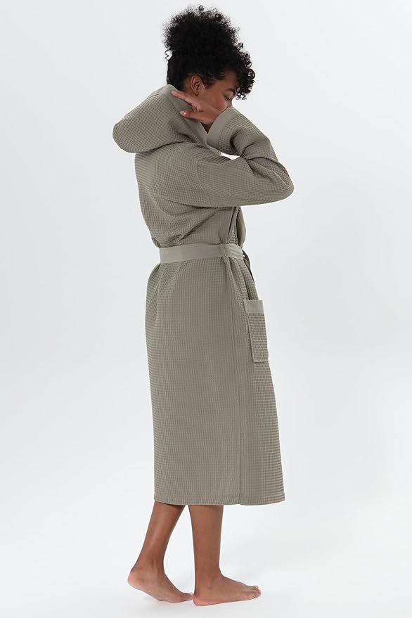 SEYANTE Women’s Luxury Waffle Shawl Collar, Hooded Robe w Piping – Lightweight, Long, Ultra Soft Spa Sleepwear Bathrobe