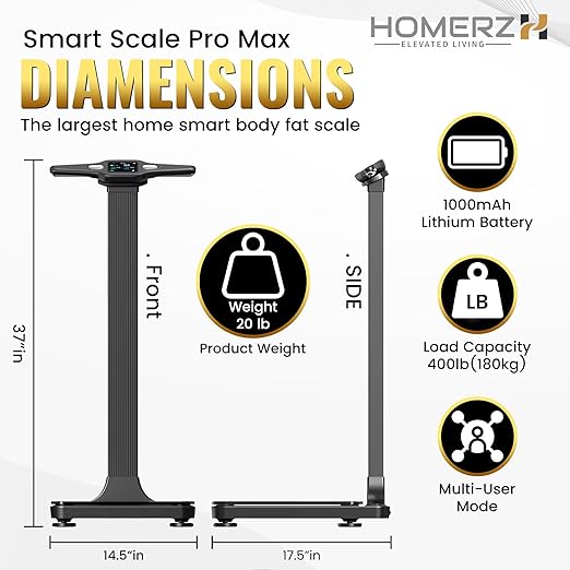 Homerz Smart Scale Pro Max – Bend-Free Smart Scale with BMI, Body Fat, Muscle Mass, Full Body Composition Scale with Digital Weight Tracking, Body Scan Scale with Handle, Body Fat Scanner