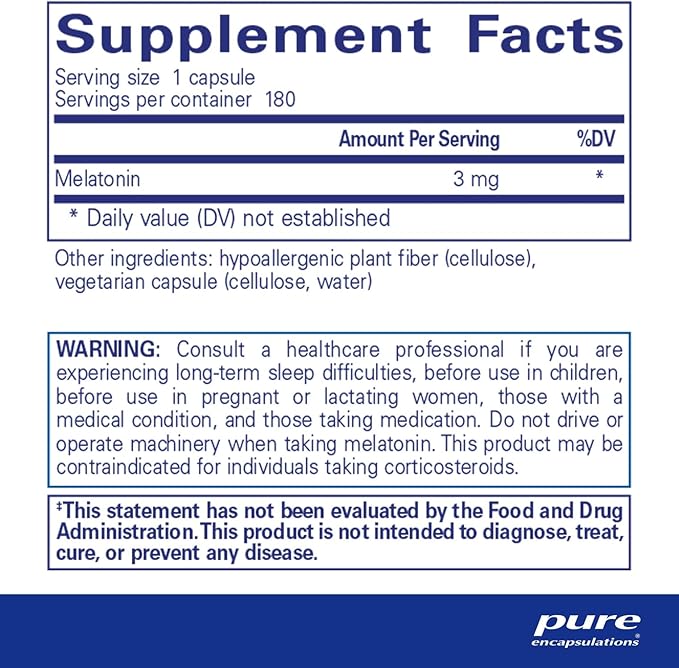 Pure Encapsulations Melatonin 3 mg - Antioxidant Supplement to Support Natural Sleeping & Relief of Occasional Sleeplessness - for Natural Sleep Support* - 180 Capsules