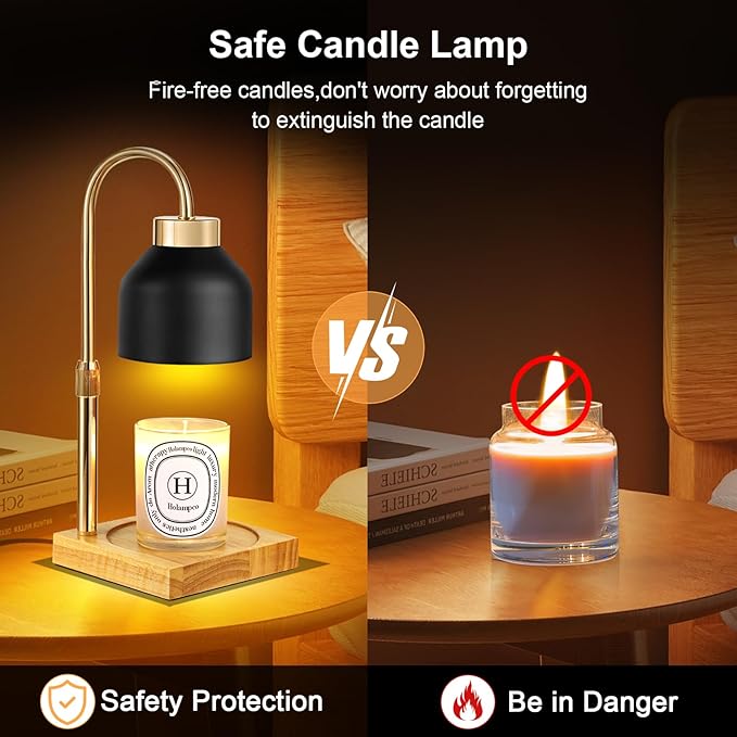 Candle Warmer Lamp, Adjustable Height Candle Lamp Warmer with Timer, Electric Dimmable Wax Melt Warmer for Jar Candles with 2 Bulbs, Gifts for Mom, Bedroom Home Decor Aesthetic (Black)