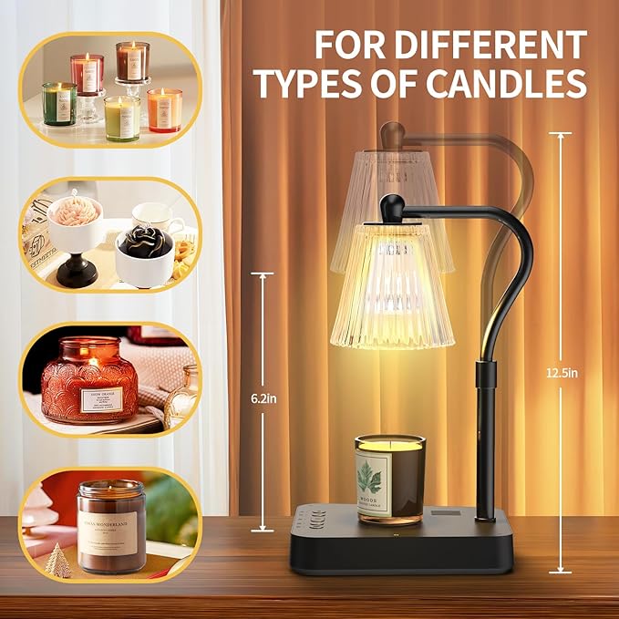 Musical Candle Warmer Lamp with Soothing Sounds, Adjustable Candle Lamp Warmer with Timer, 2 in 1 Lamp Candle Warmer with Sounds Lamp for Jar Candles