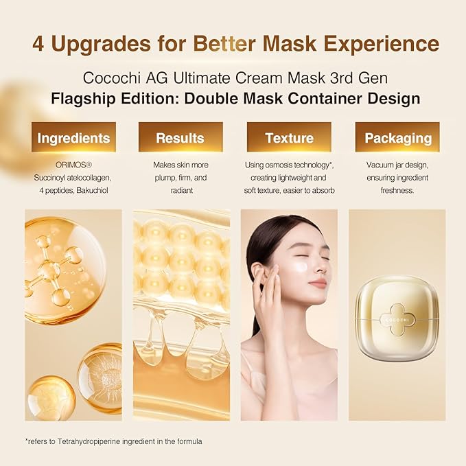 COCOCHI Facial Mask for Dry Skin & Fine Line, Hydrating Cream Face Mask by Peptide, Collagen & Stem Cell for Skin Firming, Face Masks for Women from Japan, Paraben Free, AG Ultimate Cream Mask, 3.8 Oz