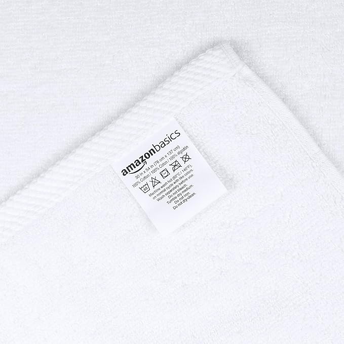 Amazon Basics 100% Cotton Soft Quick-Dry Bath Towel Set, 8-Piece, White, 10" x 7"