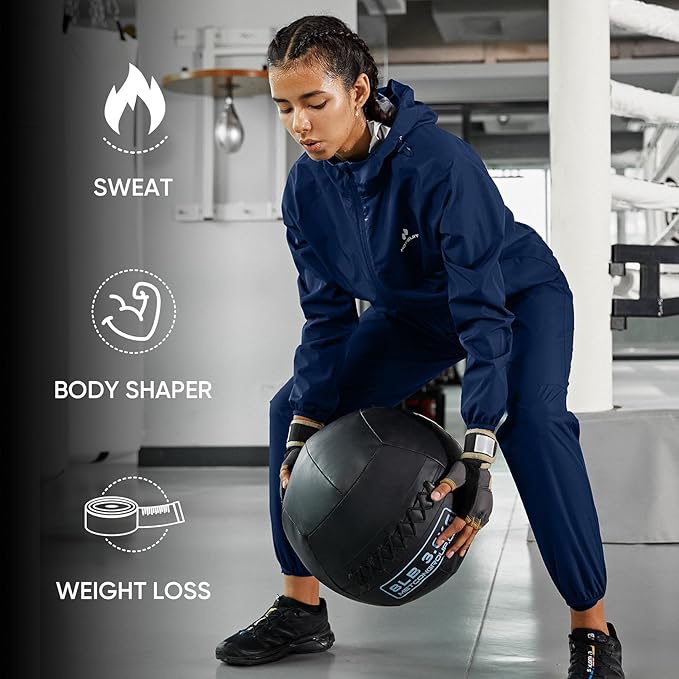 HOTSUIT Sauna Suit for Women Weight Loss Machine Washable Sweat Sauna Jacket Pants Anti Rip Sweat Suit for Gym Workout