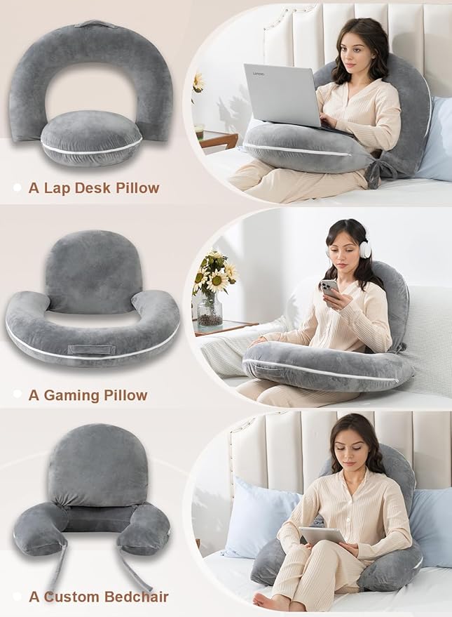 INSEN Reading Pillow, Back Pillow for Sitting in Bed for Reading, Nurse & Relax, Reading Pillow for Adults, Moms & Kids, Sit Up Pillow for Bed, Green Jersey