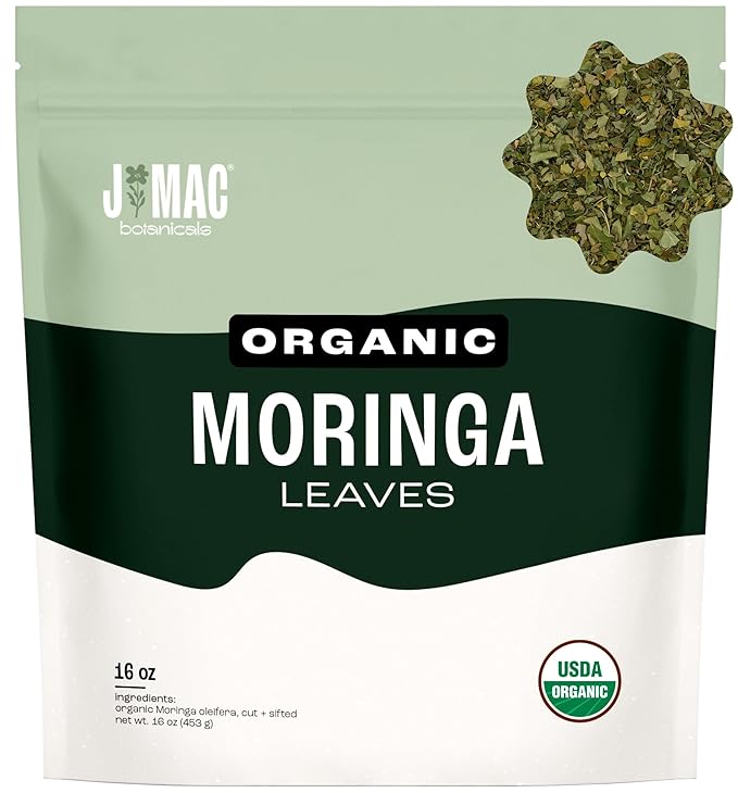 J MAC BOTANICALS Organic Moringa Leaf (16 oz) dried organic leaves from the Egyptian Nile Valley, malunggay leaves fresh