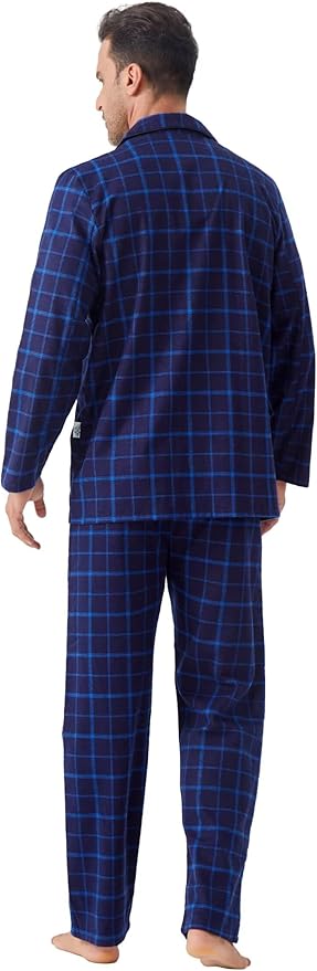 GLOBAL Men's Pajamas Sets 100% Cotton Flannel Sleepwear Long-Sleeve top & Bottom