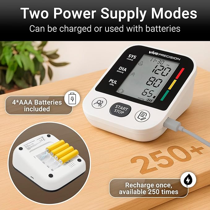 Vive Precision Blood Pressure Monitor for Home Use – Digital Automatic Upper Arm BP Machine with Cuff, Accurate Blood Pressure and Heart Rate Monitor, Large Adjustable Cuff, Easy One-Touch Operation
