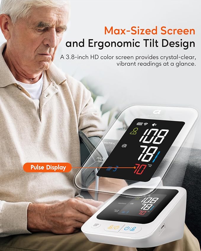 arboleaf Blood Pressure Monitor for Home Use, Accurate Upper Arm Smart Digital BP Machine with Bluetooth App Sync, Rechargeable Large Color Display, 2-User Memory, Adjustable Wide Cuff 8.7″–18.9″