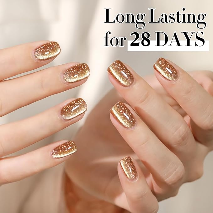 Double Rhythm 15ML Glitter Glass Cat Eye Gel Polish with Magnet Holographic Glitter Shimmer Translucent Sheer Color Salon Soak Off Magnetic Gel Polish at Home (Coffee Brown-MC1063)