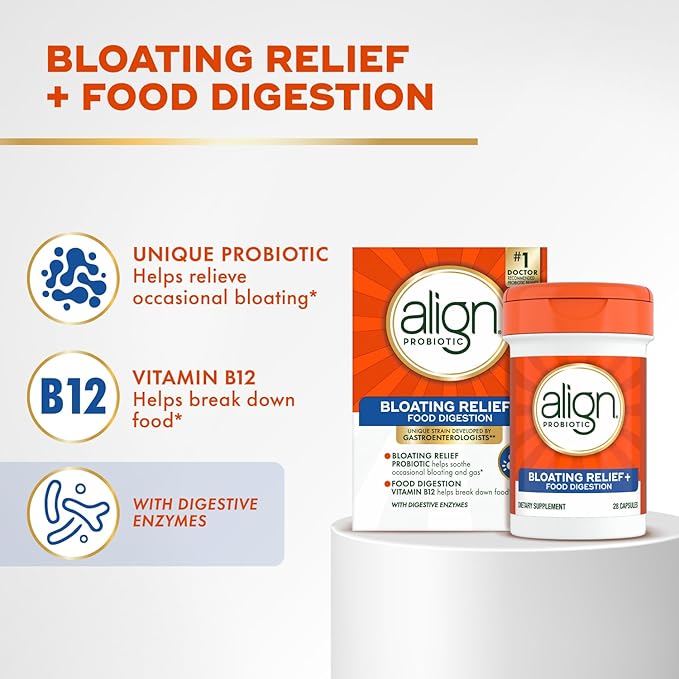 Align Probiotic Bloating Relief + Food Digestion, Probiotics for Women and Men, #1 Doctor Recommended Brand‡, Promotes Digestive Health and Helps Support the Metabolism of Food*, 28 Capsules