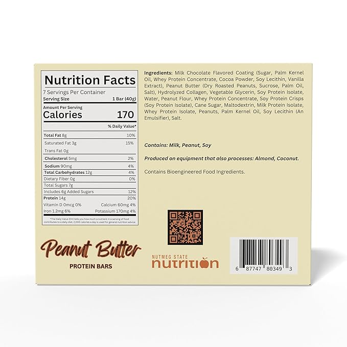 FITWISE - High Protein Layer Bars, 15g Protein, Low Calorie, Low Fat, Low Cholesterol, Aspartame Free, Vegetarian Breakfast Snack Bar, 7 Servings Per Box (Peanut Butter)