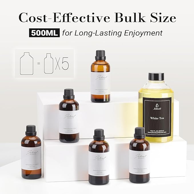 JCLOUD White Tea Hotel Diffuser Oil - 16.9 Fl Oz (500mL) - Luxury Cold Air Diffuser Oil Refill & Hotel Scent Essential Oils Bulk for Home, Aromatherapy, Offices