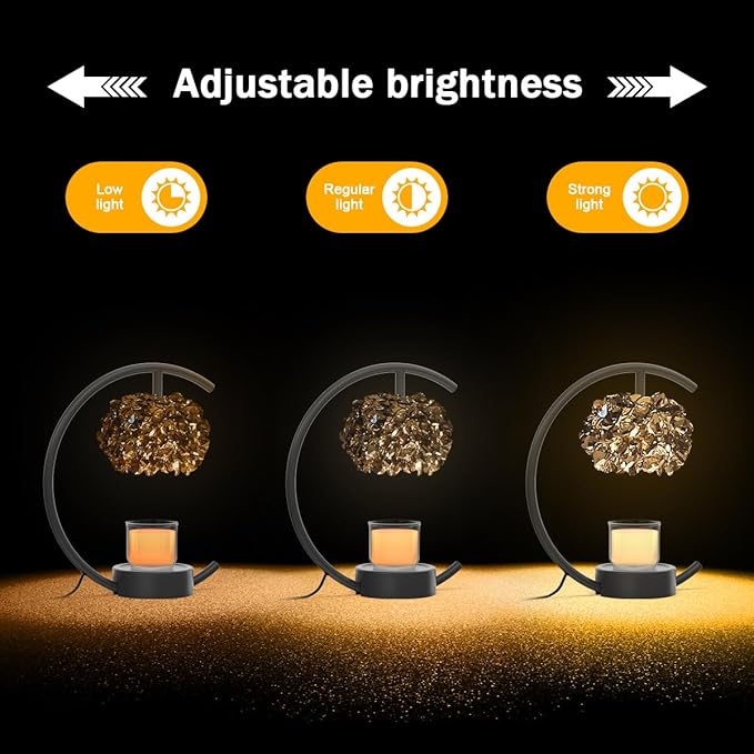 Candle Warmer Lamp for Jar Candles with Adjustable Brightness&Timer,Handcrafted Crystal Candle Lamp Luxurious Design+2Bulbs,Home Decoration Electric Candle Lamp(Black C-Shaped)