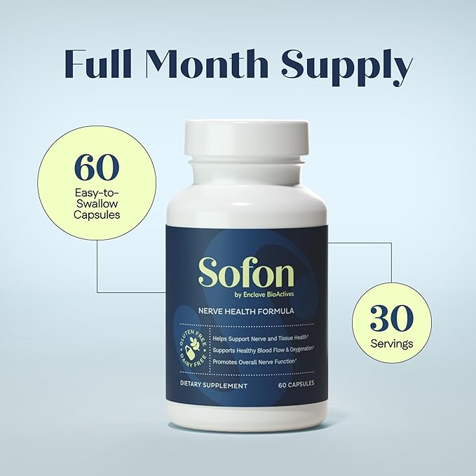 Nerve Support Supplement (60 Caps, 30 Servings) : Neuropathy Supplements Blend for Healthy Feet with Vitamin D, B12, Zinc, Alpha-Lipoic Acid, MSM, Coenzyme Q10, Bromelain, & Green-Lipped Mussel