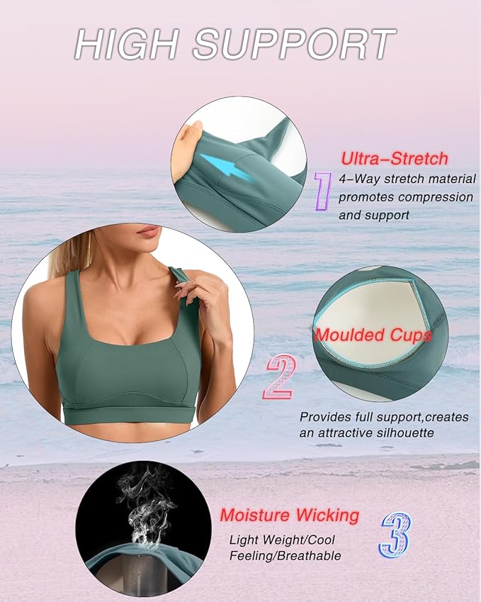 RUNNING GIRL High Impact Sports Bras for Women,Racerback Running Bra Workout Crop Tank Tops Longline Sports Bra Push up