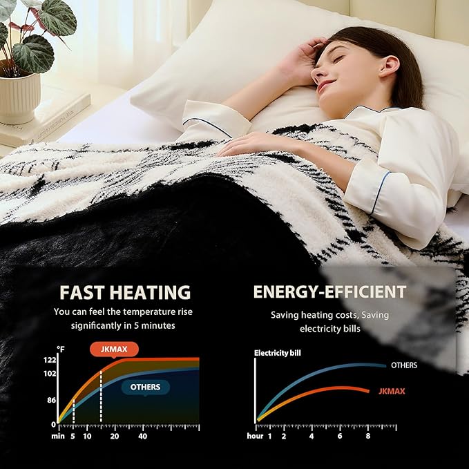 Heated Electric Blanket Full Size - 72"x84" Flannel Heating Blanket with 10 Heating Levels & 5 Time Settings Over-Heat Protection, Winter Warmer for Adults with ETL Certification(Black)