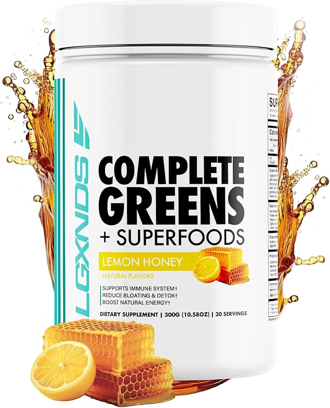 Complete Greens + Superfoods Powder, Organic Greens Blend with Probiotics & Digestive Enzymes, Supports Gut Health & Immunity, Gluten-Free, 30 Servings (30 Servings, Lemon Honey)