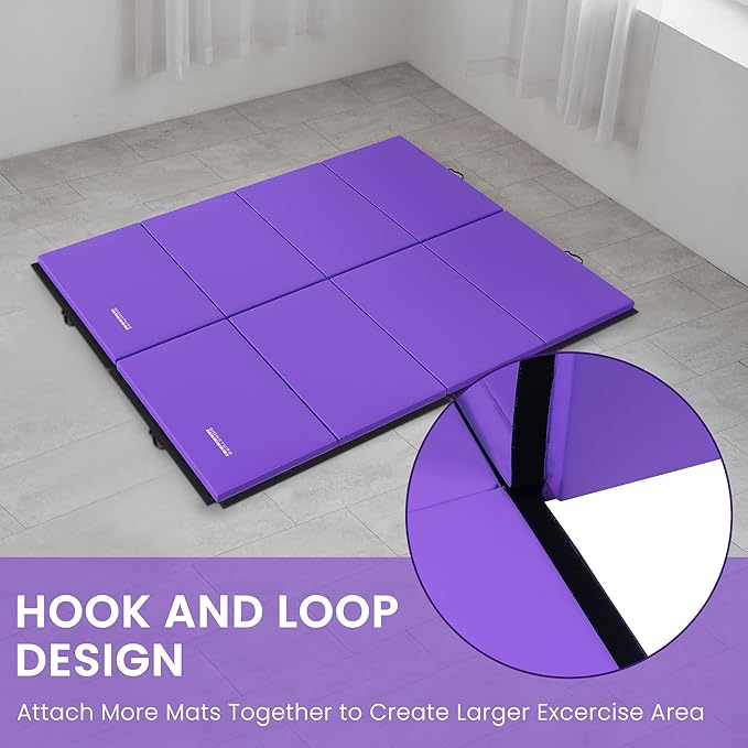 Folding Exercise Gymnastics Mat 10'x4'x2" Gym Workout Mat with Carrying Handles High-Density Anti-Tear Portable Fitness Aerobics Mats for Home Gym Yoga Pilates Tumbling MMA Core Training, Multiple Colors