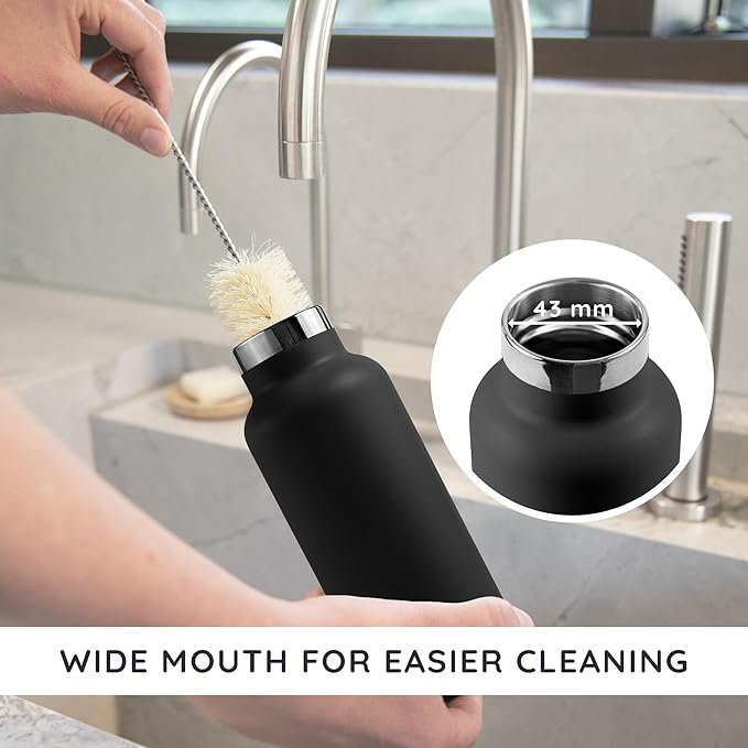 Bambaw 24 oz Insulated Stainless Steel Water Bottle - Jet Black, Leakproof, Dishwasher Safe, Double Wall, Cold 24 Hours