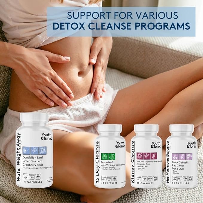 Youth & Tonic Water Weight Away – Natural Diuretic for Swelling, Belly Bloating & Fluid Retention – Herbal Water Pills for Women & Men, 90 Capsules