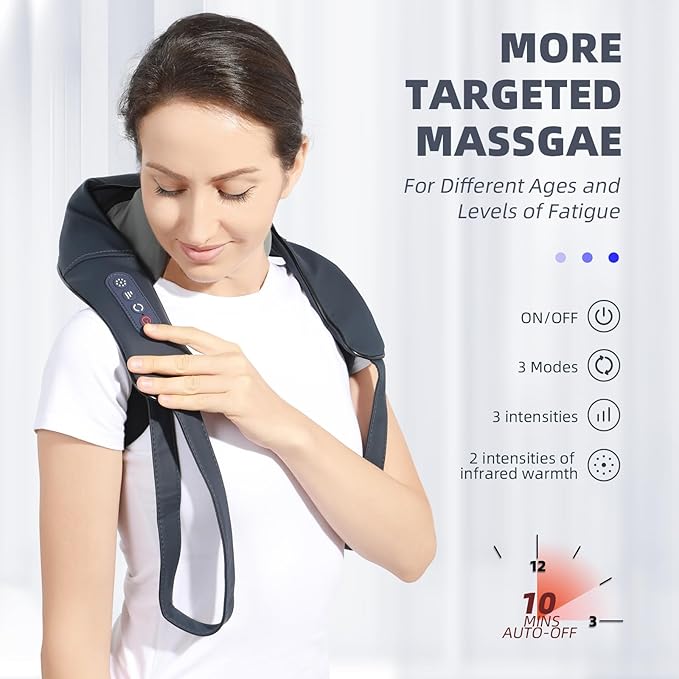 Neck and Shoulder Massager with Heat, Shiatsu Back Massager for Pain Relief, Cordless Electric Deep Tissue 4D Kneading Massage for Neck, Shoulder, Leg, Back Muscle Tension Release