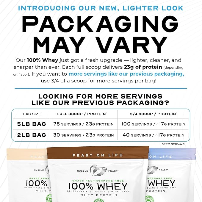 Muscle Feast 100% Grass Fed Whey Protein Powder, All Natural, Hormone Free Paure Raised Whey Protein Powder for Women & Men - Whey Concentrate, Isolate & Hydrolyzed Protein Powder Blend - Vanilla, 2lb