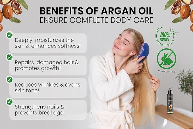 ๐๐๐๐ฉ๐๐ Moroccan Argan Oil 100% Pure USDA Organic Hair Treatment, Cold Pressed For Dry, Damaged, Curly & Frizzy Hair, Skin, Face, Body & Beard Natural Anti Aging for Women & Men, Large 3.38 oz