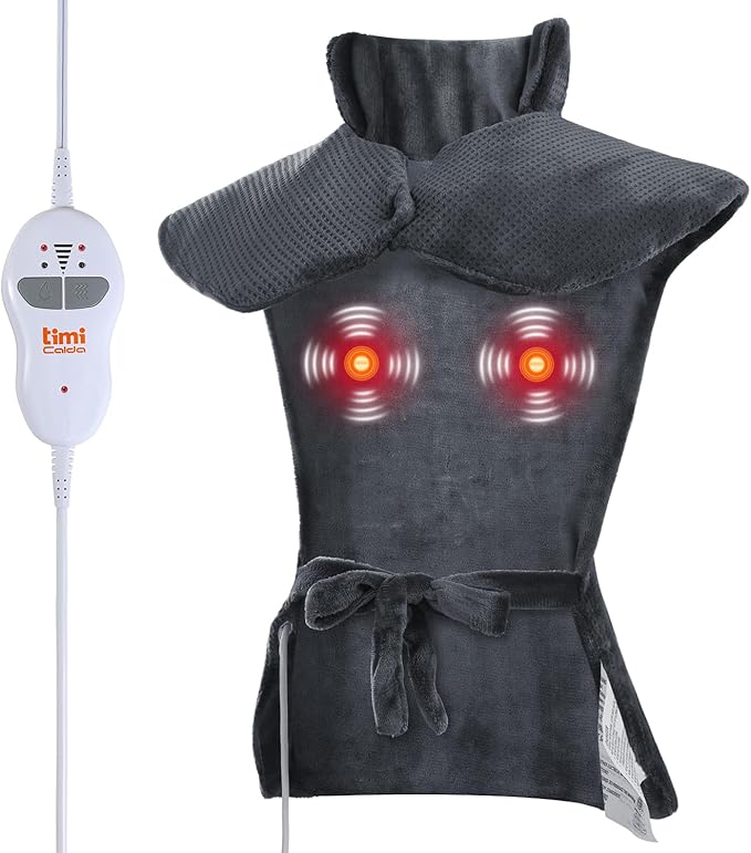 Heating pad for Neck - Wearable Electric Heating Pads for Back, Shoulder and Waist, Large Heat Pad with 4 Massage Modes & 2 Heat Levels for Women, Men, Mom, 24"x35", 2 Motor, Gray