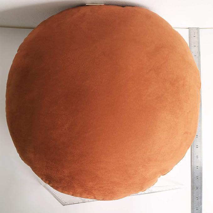 Round Throw Pillow for Kids 16x16 100% Down-like Polyester Filling Super Soft Cushion Ultra Fluffy Feather-like Touch Decorative Round Floor Pillow for Couch Bed Sofa, Brown 1 Piece