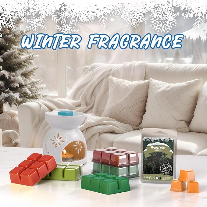 Winter Scented Wax Melts, Holiday Scented Wax Melts, Strong Scented Soy Wax Cubes/Tarts for Warmer, Candle Wax Melts for Home, Forest Pine,Spiced Cider,Cinnamon,Cranberry, 8x2.5oz