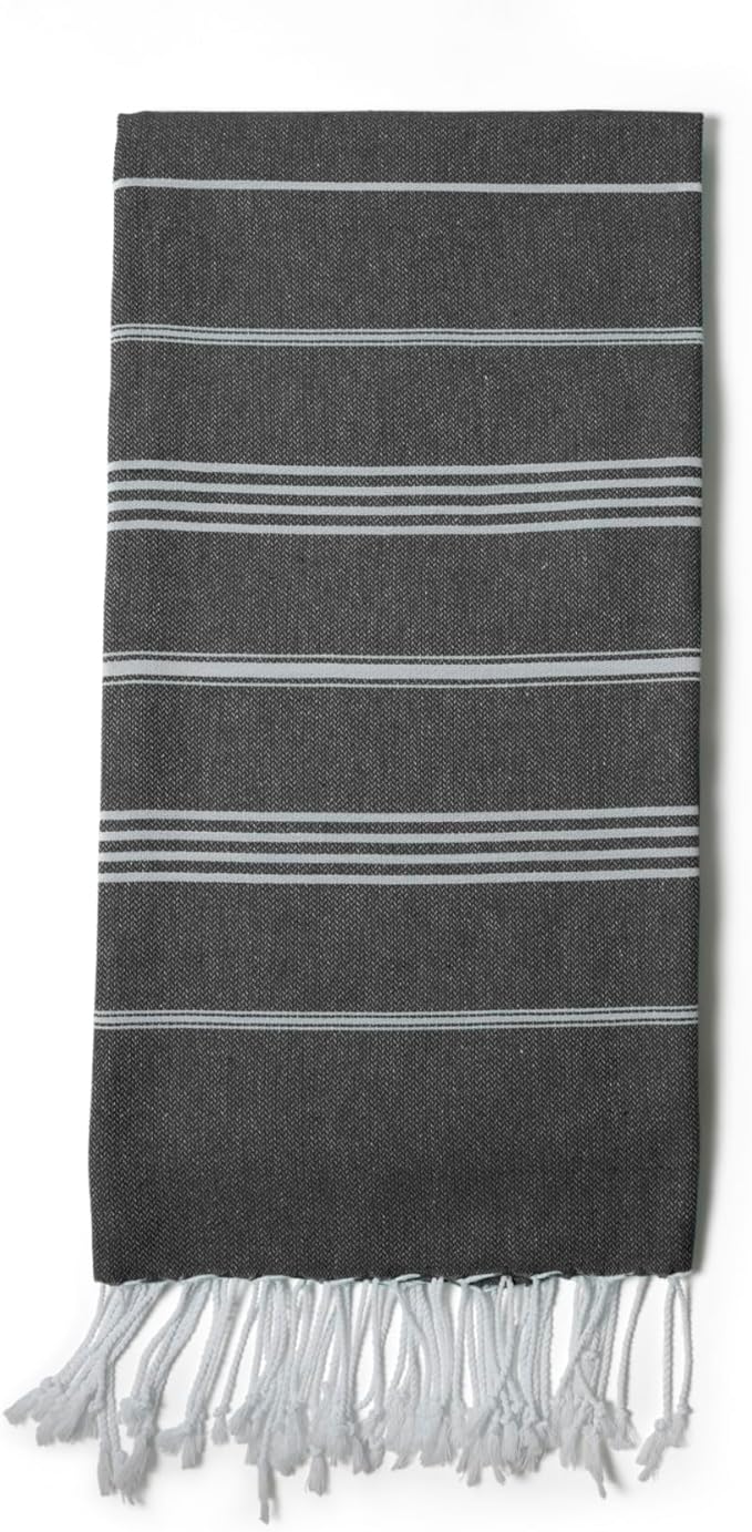 Turkish Beach Towel 100% Organic Cotton Extra Large Oversized (39 x 71 Inches) Quick Dry Sand Free Light Weight Prewashed for Bath Beach Gym Yoga Travel Towel Blanket (Charcoal)
