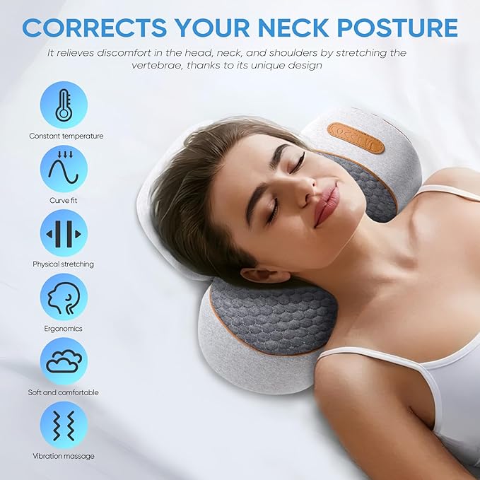 Neck Massager Pillow, 4-in-1 Neck Massager with Heat Massage and Stretching to Relieve Pain Boost Circulation,and Restore Natural Alignment (Light Gray)