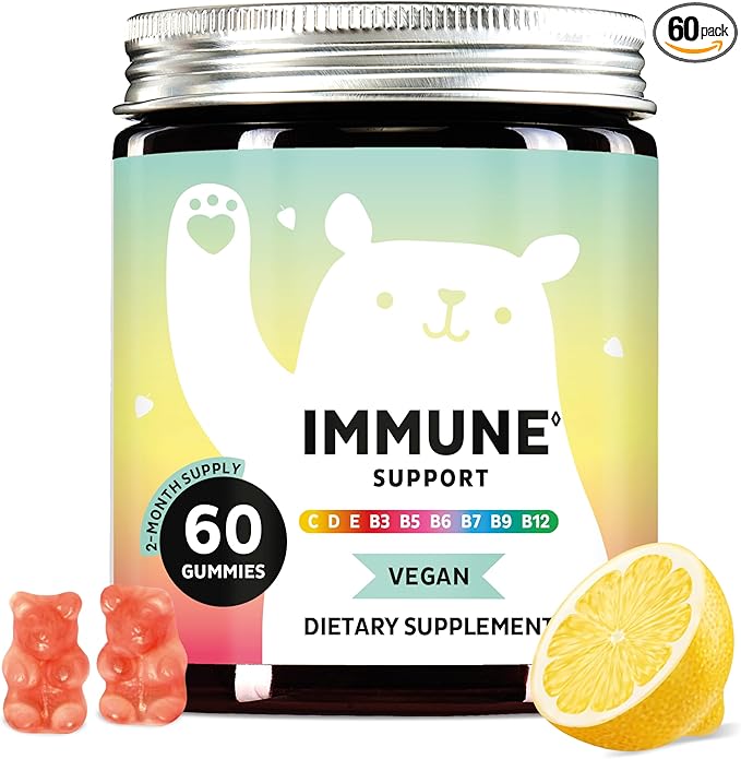 Bears with Benefits Immune Support Gummies – Vitamin C, D, B6 & B12 – Daily Immune Boost – Vegan, Naturally Flavored (60 Gummies)