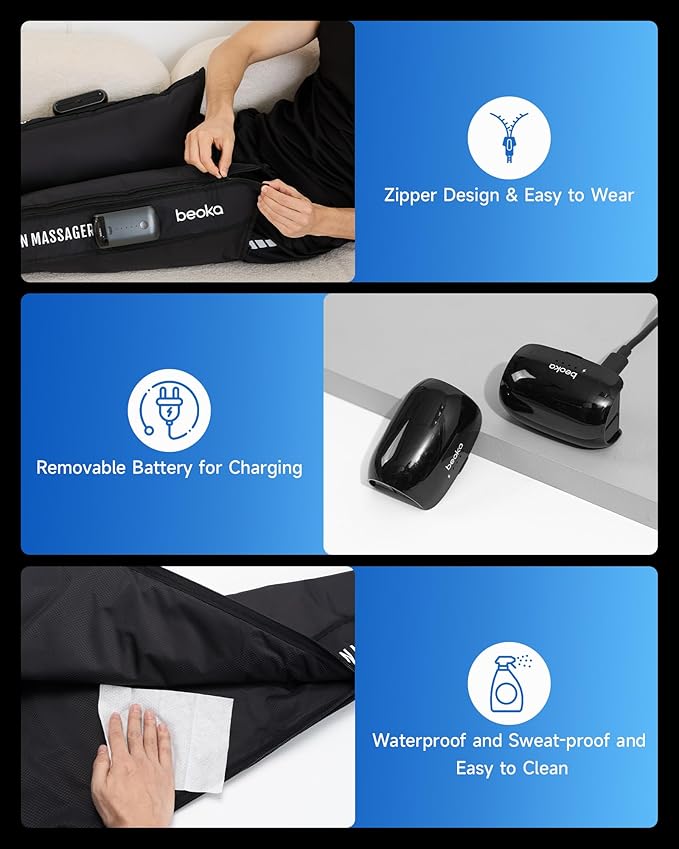 beoka Leg Massager for Circulation and Pain Relief, Leg Recovery System for Fast Recovery, Cordless Air Compression Boots with 3 Modes 5 Intensities for Athletes Runners and Travelers-S