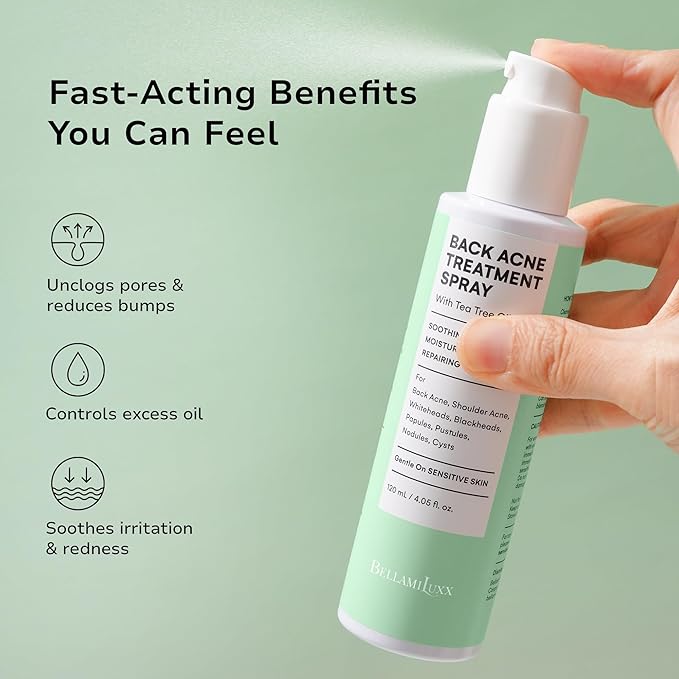 Back and Body Acne Treatment Spray: 2% Salicylic Acid & Tea Tree Oil Bacne Spray for Clear, Soothe & Moisturize - Effective for Men, Women, Teens with Back, Shoulder, Arm, and Chest Acne