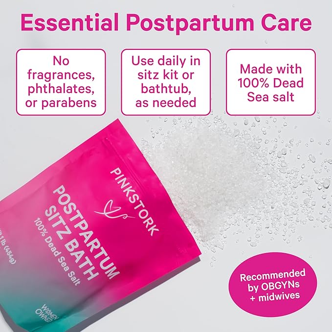 Pink Stork Postpartum Sitz Bath Soak: Dead Sea Salt for Perineal Care & Cleansing, Postpartum Recovery, Labor and Delivery Essentials, Women-Owned, Unscented, 16 oz