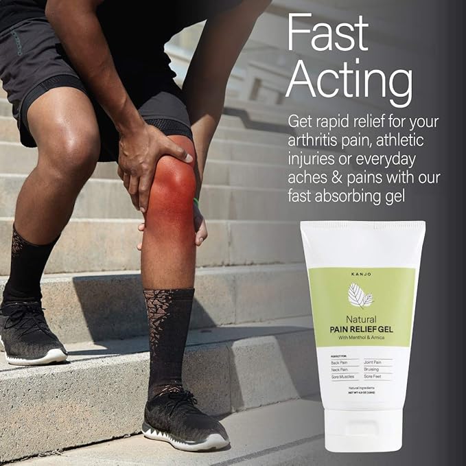 Kanjo Natural Pain Relief Gel | Fast Acting & Cooling Relief Gel w/Menthol & Arnica | Soothing Relief for Back & Neck, Joints & Muscles