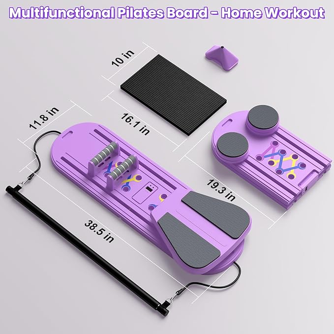 Portable Pilates Reformer Board, Professional Foldable Multi-Purpose Pilates Board for Full Body Workout, Home Pilates Training Equipment Sliding Board, Lavender Purple