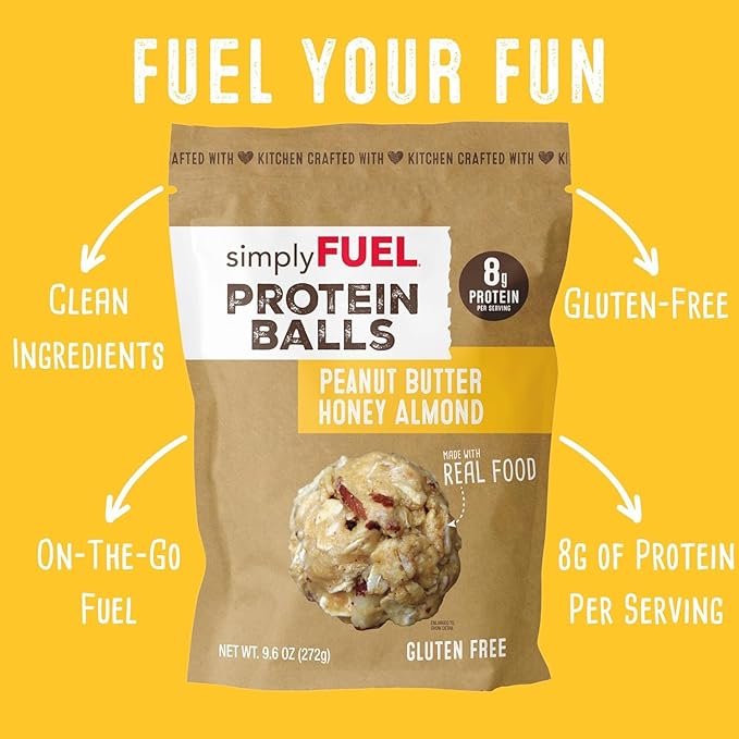 simplyFUEL Whole Food Protein Balls with Probiotics - Peanut Butter Honey Almond Snacks - Protein Snack - Gluten Free Energy Balls (24 Packs)