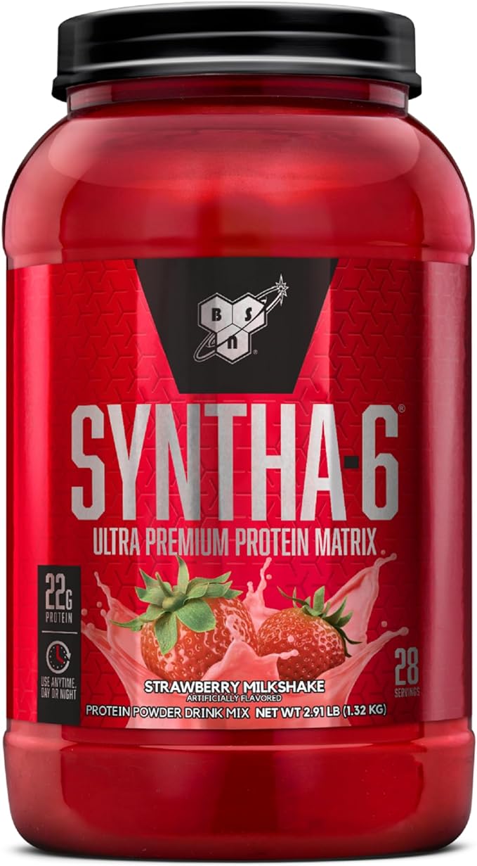 BSN SYNTHA-6 Whey Protein Powder, Strawberry Protein Powder with Micellar Casein, Milk Protein Isolate, Strawberry Milkshake, 28 Servings (Packaging May Vary)