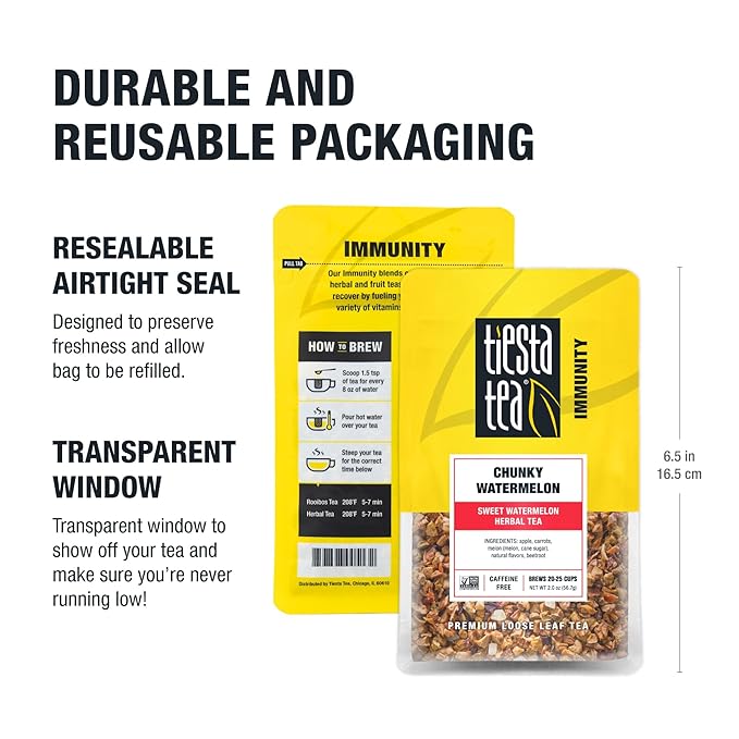 Tiesta Tea - Chunky Watermelon, Loose Leaf, Sweet Watermelon Herbal Tea, Premium Non-Caffeinated Blend, Make Hot or Iced, Brews Up to 25 Cups, 2 Ounce Resealable Pouch