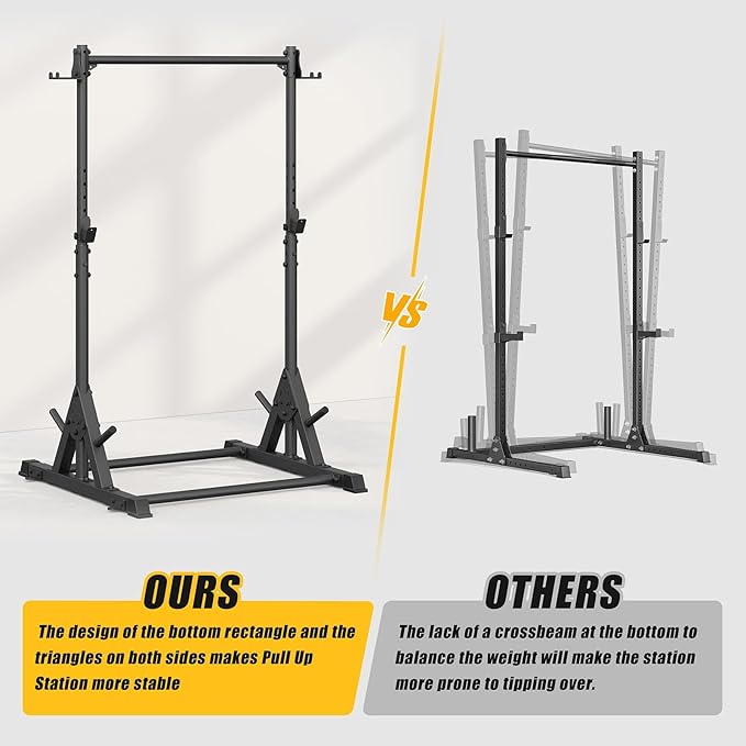 Squat Rack with Pull Up Bar, Heavy Duty 600LBS Weight Capacity Squat Rack for Home Gym, Adjustable Multi-Functional Power Racks Strength Training Fitness Equipment