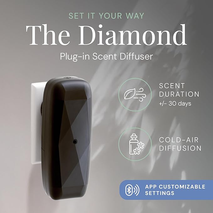 The Diamond Gift Set, Smart Scent Air Machine for Home with Refreshing Herbal & Citrus Aromas, Waterless Fragrance Oil Diffuser, White Tea & Thyme, Green Tea Lemongrass, Black