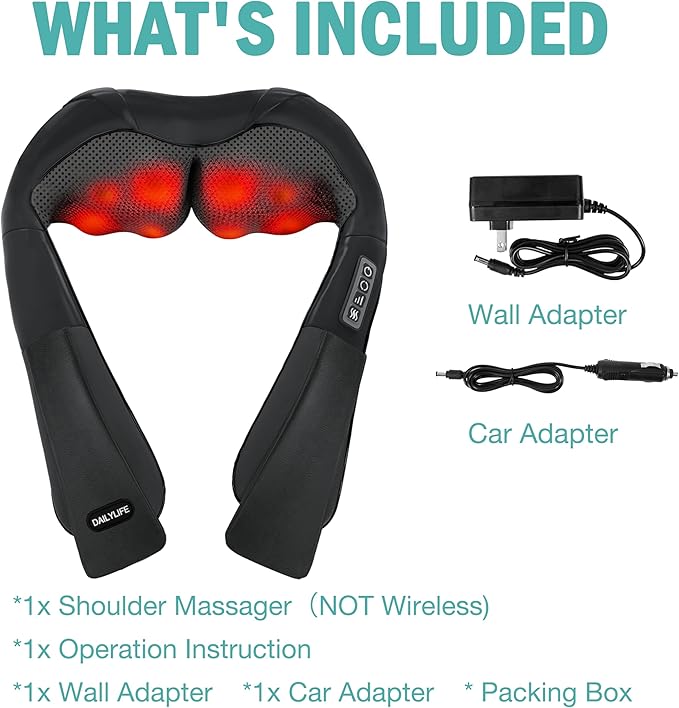 DAILYLIFE Shiatsu Neck and Back Massager with Heat, Electric Deep Kneading Massager for Neck Pain, Shoulder, Waist, Leg and Foot, Stress Relief for Men, Women, Mom, Dad